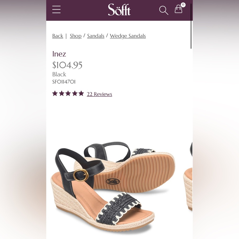 Söfft Black Woven Front Ankle-Strap Wedge Sandal